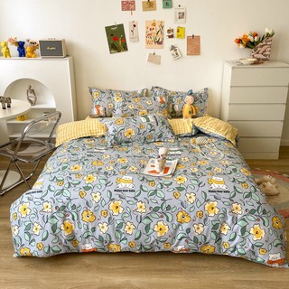 Bộ Drap & Chăn Phao Cotton Poly Gấu Hoa