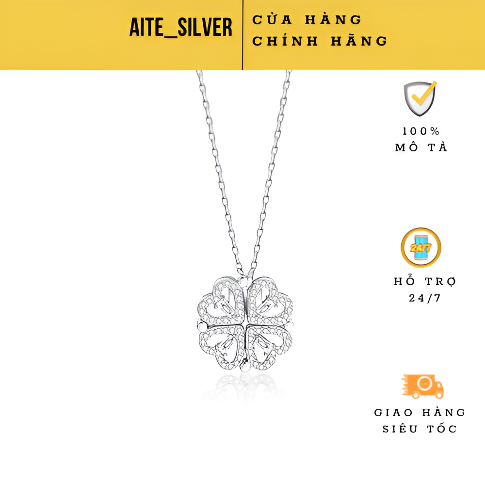 Dây chuyền nữ mặt cỏ 4 lá may mắn thu hút ánh sáng | Vòng cổ nữ 1 hàng trái tim sang trọng_Aite_Silver