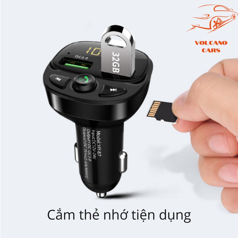 Tẩu sạc nhanh ô tô 2 cổng USB 3.1A loại 12V kết nối bluetooth cho xe hơi có đèn led báo điện áp accquy