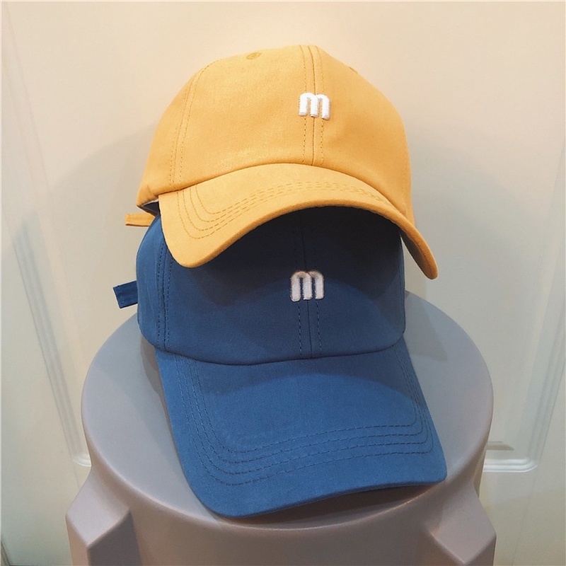 Mũ Bóng Chày Unisex Bằng Cotton Mềm Mại Thêu Chữ M Màu Trơn Đơn Giản Có Dây Đeo Điều Chỉnh Được Thời Trang Cho Nữ