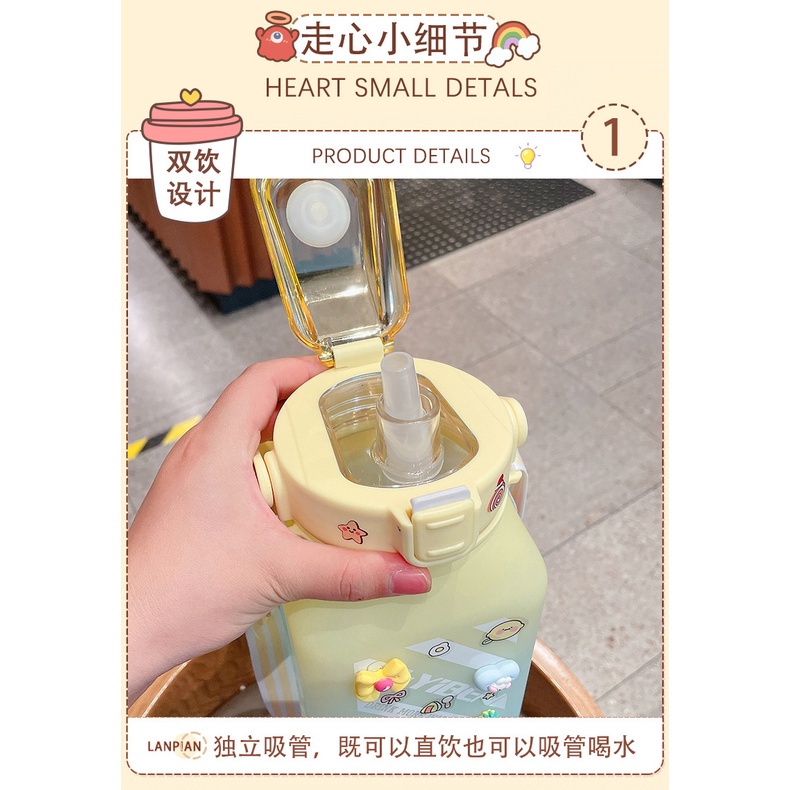 Bình Nước Thể Thao Dung Tích Lớn Có Vạch Đo Nhiệt Độ Cao Chống Rơi Bằng Nhựa