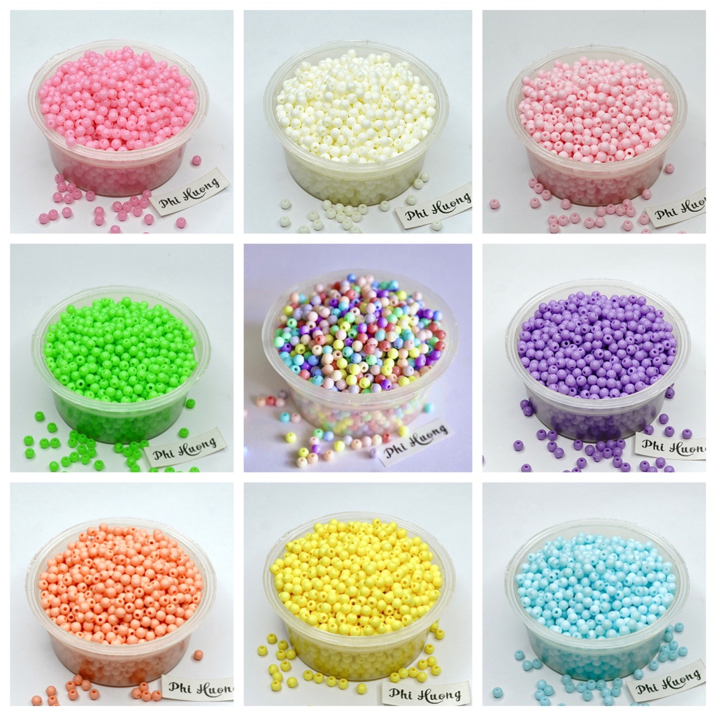 Gói 10G - 25G Hạt Nhựa Tròn 4Mm Nhiều Màu Xỏ Vòng Tay Diy