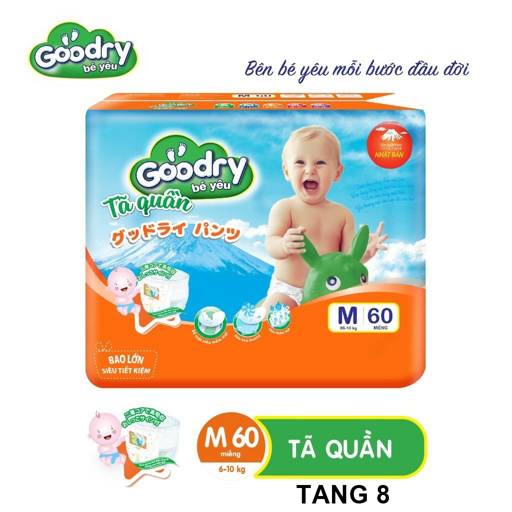 [Tặng 8 miếng] Tã quần goodry bé yêu công nghệ Nhật Bản size M 60 miếng ( 6-10kg )