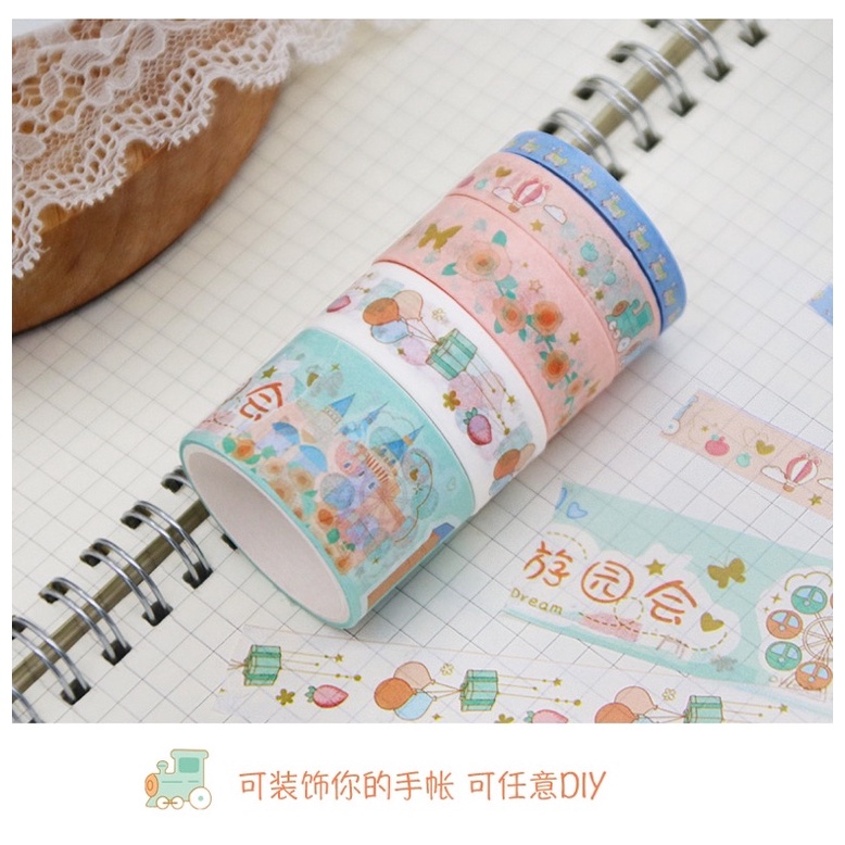 Set hộp 10 cuộn Washitape băng keo dính trang trí sổ phong cách dễ thương