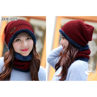 (Mua 1 tặng 1) Mũ len + khăn len Set Nữ