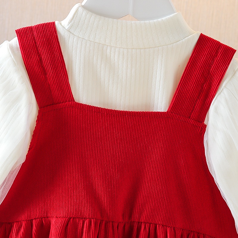 Set Đầm Hai Dây Đính Nơ Phong Cách Phương Tây Thời Trang Xuân Thu Năm Mới 2022 Cho Bé Gái