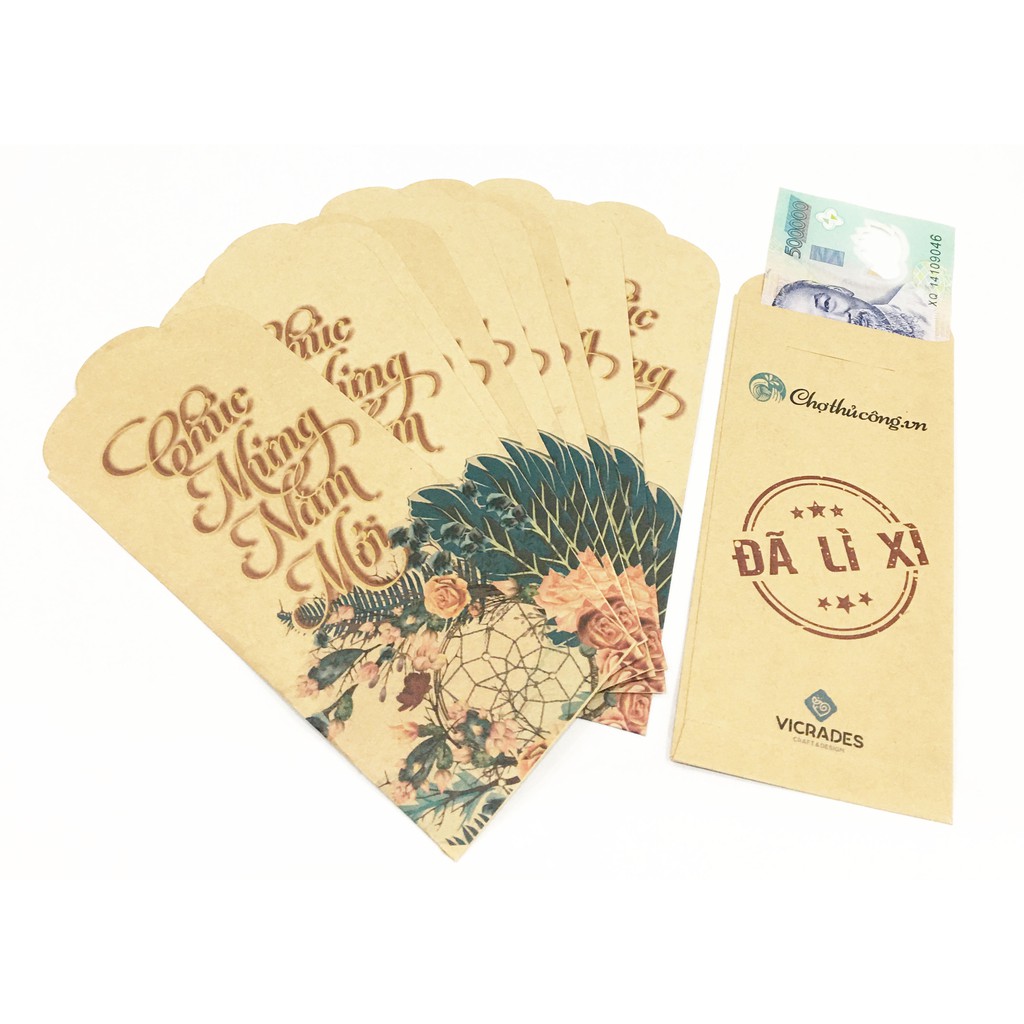 Set 10 bao lì xì Vintage bằng giấy kraft Nhật