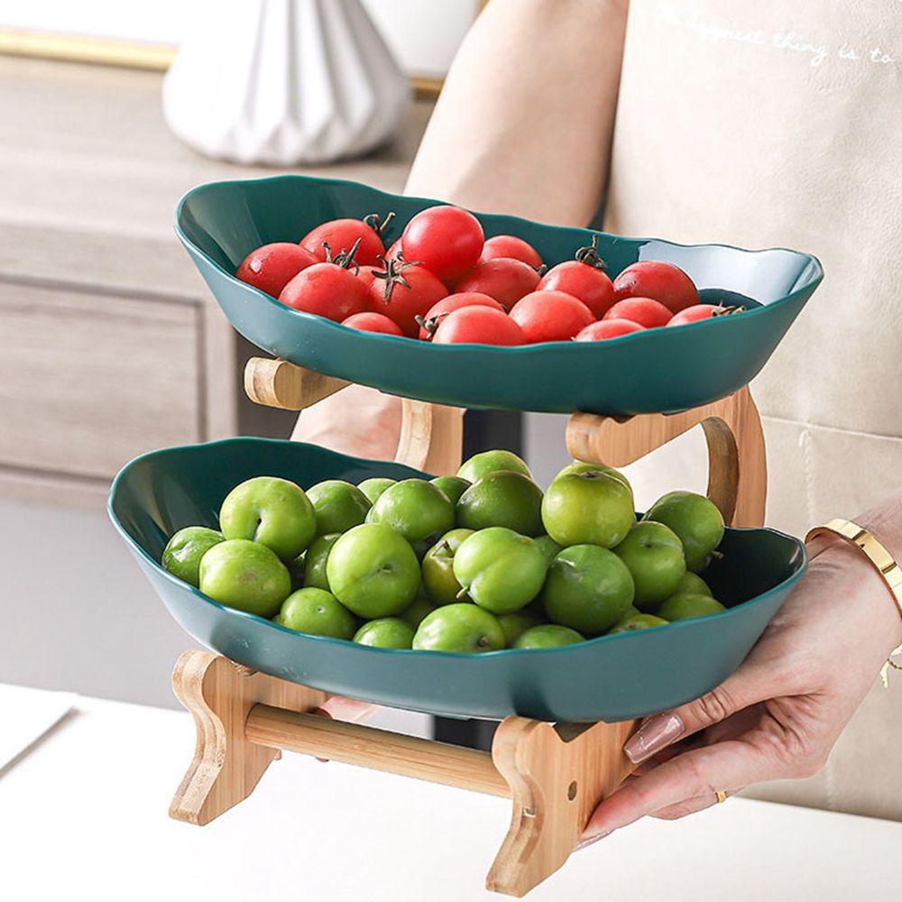 YIYU 1 Đĩa Đựng Trái Cây / Snack Nhiều Tầng Khung Nhựa Tre Chống Rơi Vỡ Dễ Lau Chùi Cho Phòng Khách