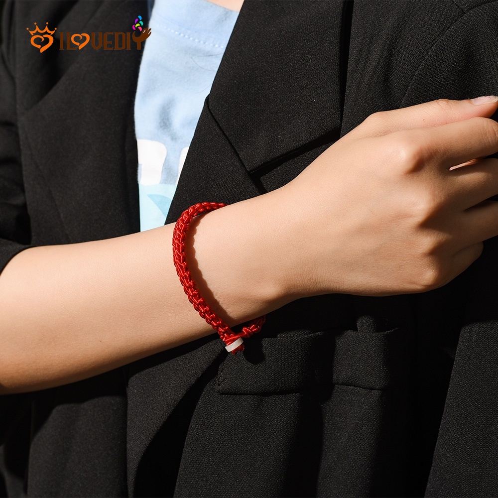 Vòng Đeo Tay May Mắn Bện Dây Có Khóa An Toàn Màu Đỏ Unisex