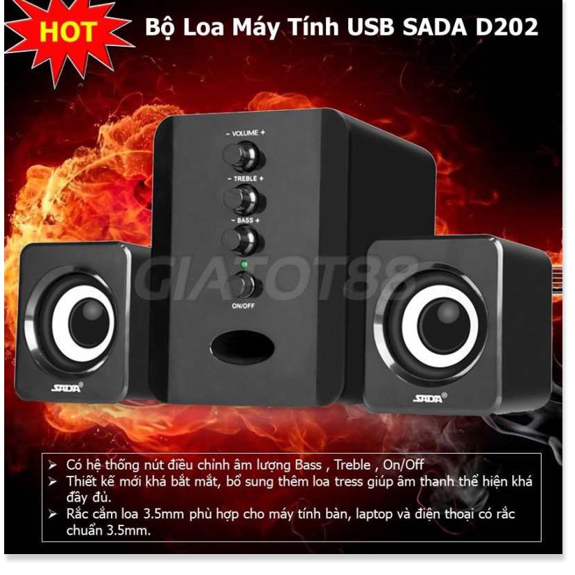 Loa Máy Tính SADA D202 Bộ 3 Loa Vi Tính USB Nghe Nhạc Siêu Hay Âm Thanh Super Bass - XSmart