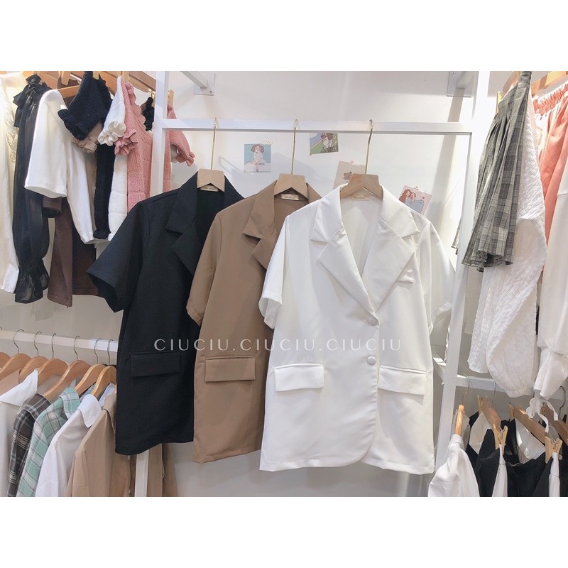 Áo Blazer Ngắn Tay 4 Nút Cổ Vest Chất Vải Đep ( Hàng Sẵn)