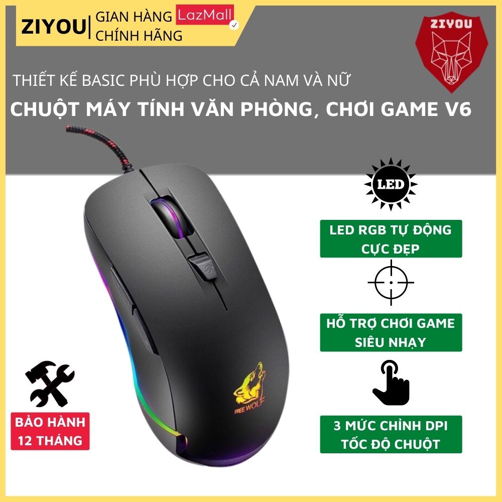 Bộ Bàn Phím Chuột Gaming ZIYOU 104 Phím Full Size LED, Giả Cơ Cao Cấp Gõ Cực Thích, 10 Chế Độ Led Nháy K618+V6