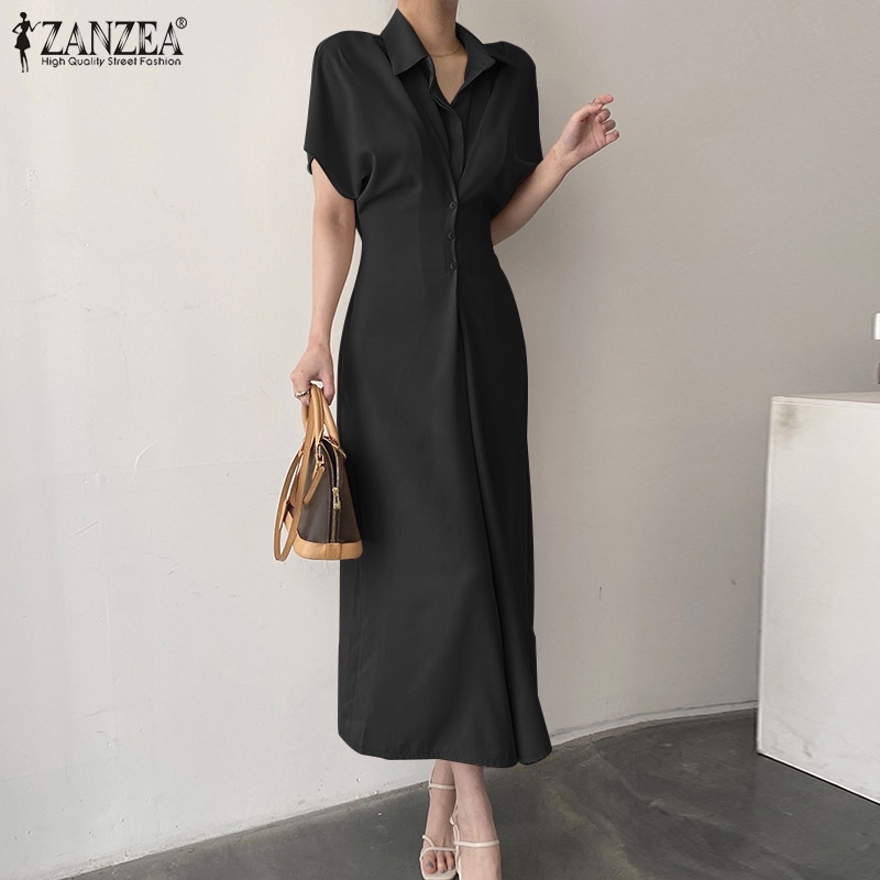 Đầm ZANZEA ngắn tay cổ bẻ thời trang Hàn Quốc cho nữ