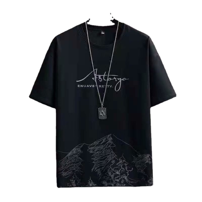 Bộ Đồ Thể Thao Áo Thun Cổ Thuyền Dáng Rộng In Họa Tiết Kiểu Hip-Hop Đường Phố Hàn Quốc Thời Trang Mùa Hè Cho Nam Cỡ M-5XL