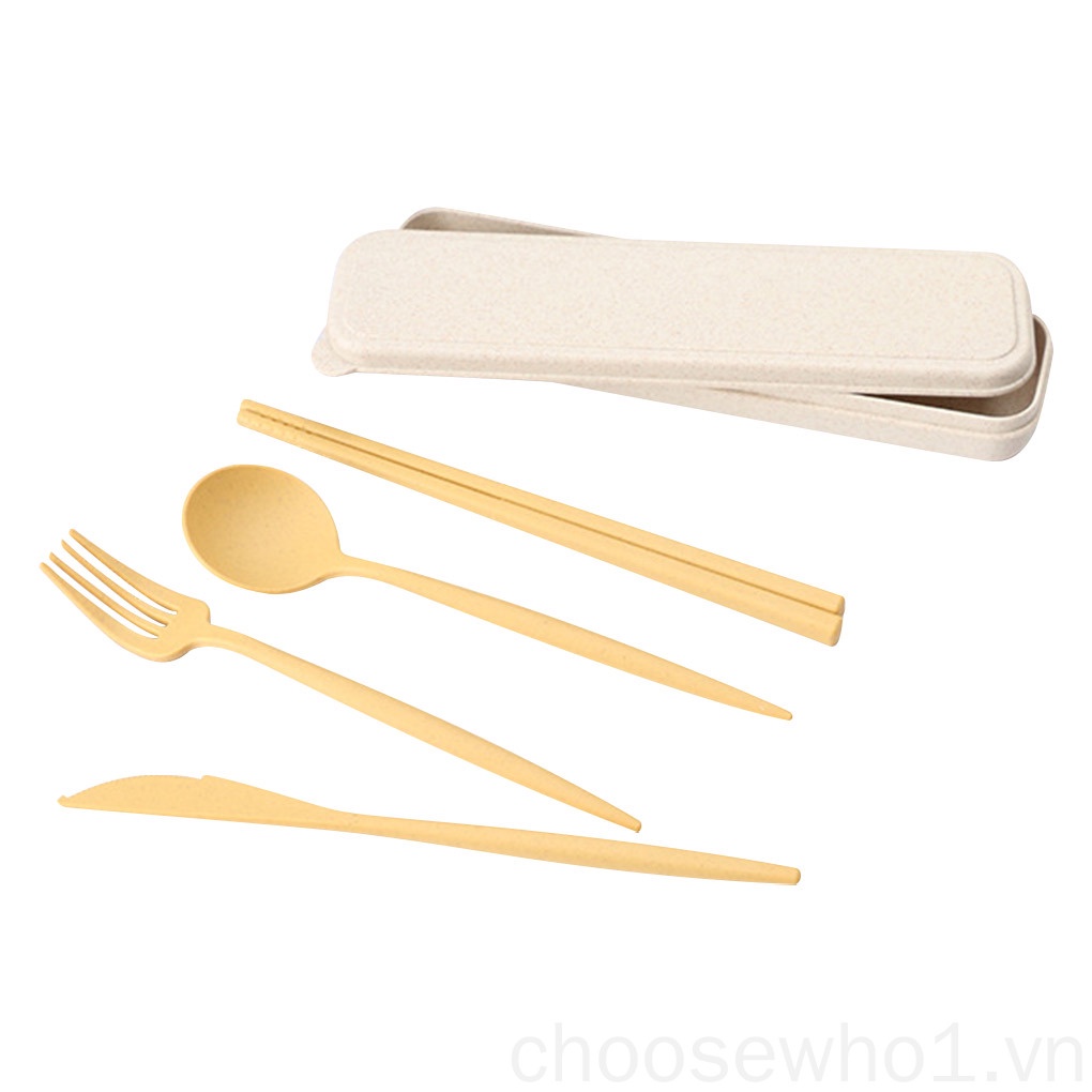 Bộ 4 dụng cụ bàn ăn bằng lúa mạch kèm hộp đựng tiện dụng