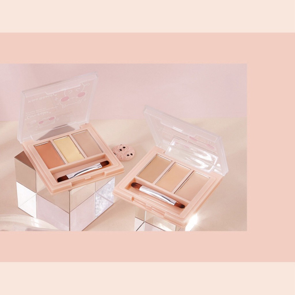 Bảng che khuyết điểm 3 màu kèm cọ KISS BEAUTY Concealer KISS10 | BigBuy360 - bigbuy360.vn