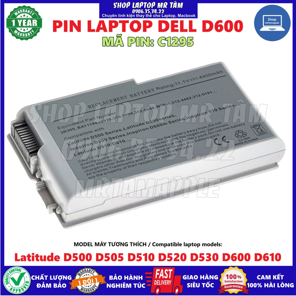 Pin Laptop DELL D600 - 6 CELL - Latitude D500 D505 D510 D520 D530 D600 D610 PP11L