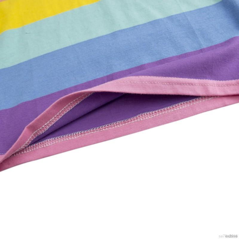 Bộ Áo Thun Ngắn Tay Màu Cầu Vồng + Quần Short Cho Bé Gái