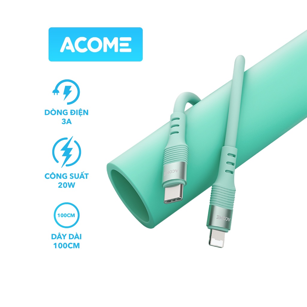 Cáp Sạc Nhanh ACOME ACL010S Công Suất 20W Dây Siêu Mềm Bền Bỉ Dài 100cm