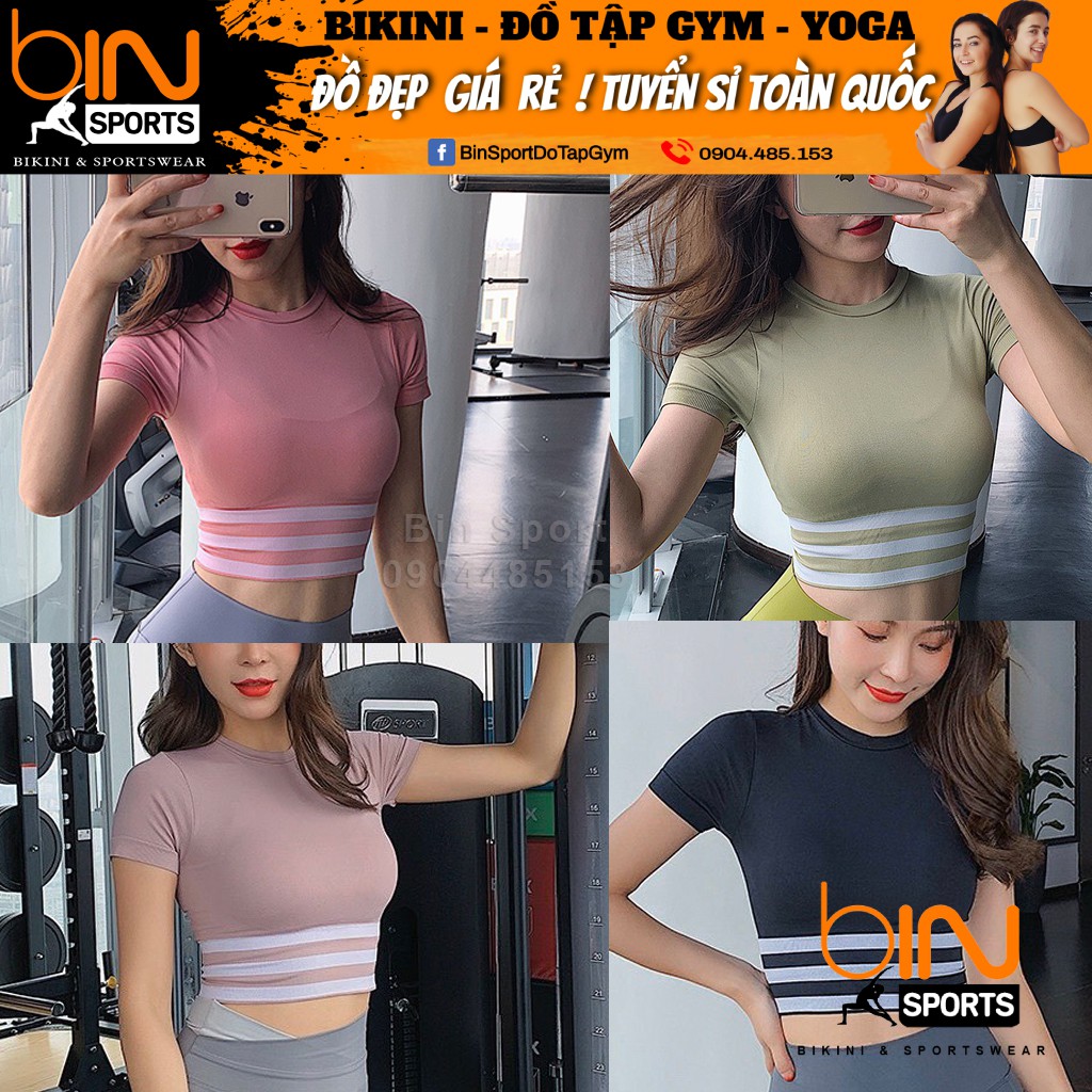 Aó Tập Gym Nữ - Áo Dệt Crop Cọc Tay Bo Soc Bin Sport A069