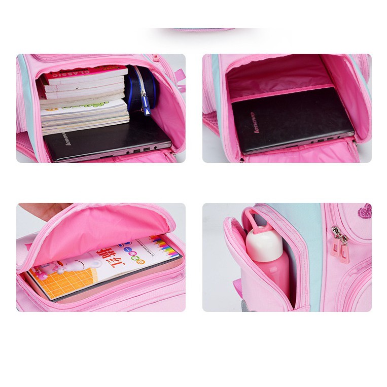 Balo học sinh cho bé gái đi học, chống gù lưng, siêu nhẹ. hình unicorn cute ngộ nghĩnh, có phản quang - Lado shop