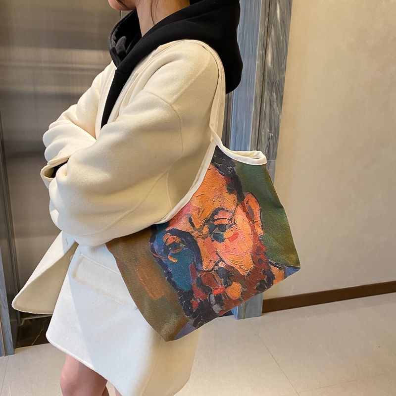 Túi xách ENVIROSAX bằng canvas sức chứa lớn họa tiết tranh sơn dầu thời trang dành cho nữ