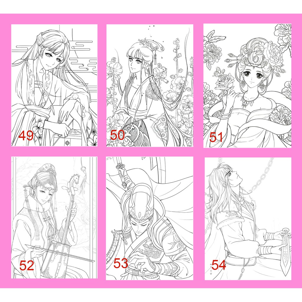 Bộ 10 20 30 Tranh tô màu nước dạ sáp nội dung Manga, Manhua cổ trang khổ a4 chất giấy dày sần 200GSM Tuỳ chọn phân loại
