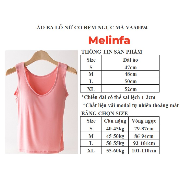 Áo ba lỗ nữ có đệm ngực chất Modal tự nhiên 100% thoáng mát basic trơn nhiều màu mã VAA0094