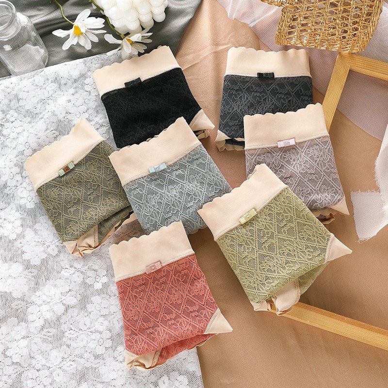 Quần Lót Nữ Ren mịn viền sóng chât su điệu đà cạp cao mẫu A66