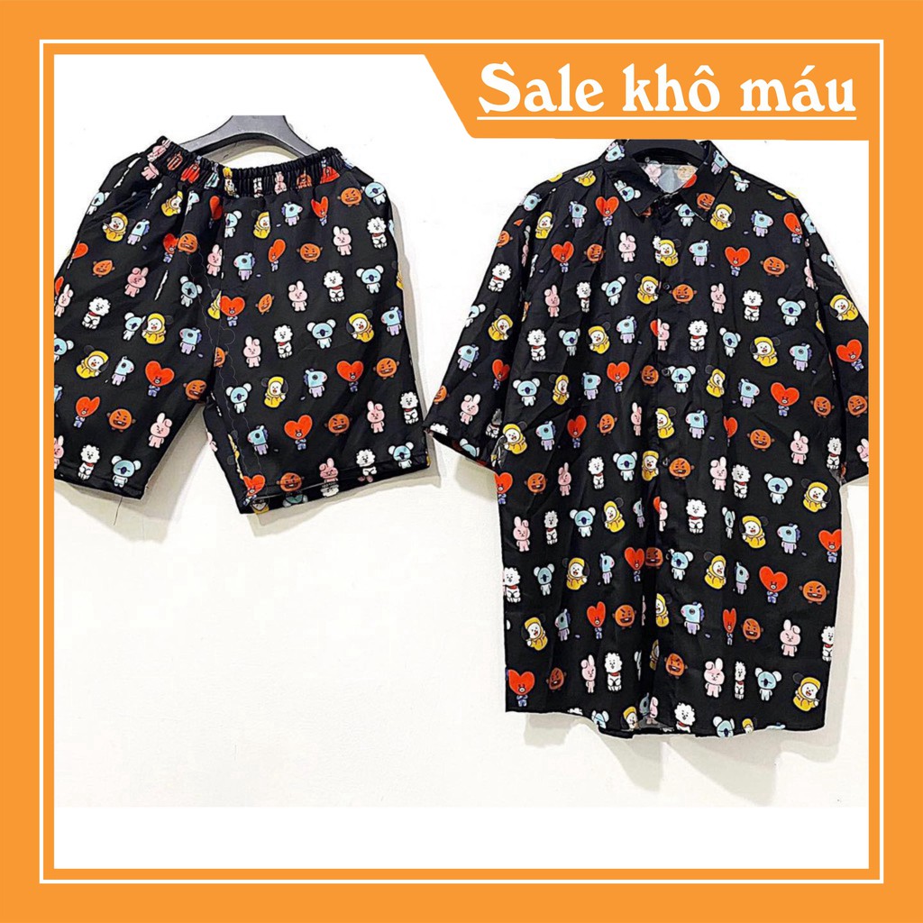 [chuẩn shop]   Set Short BT21 + sơ mi BT21 màu đen (hình thật) unisex 15000