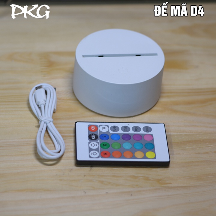 Đế Đèn Ngủ Led 3D nháy sáng 16 màu có Điều khiển Remote Dây cáp D4 Màu Trắng
