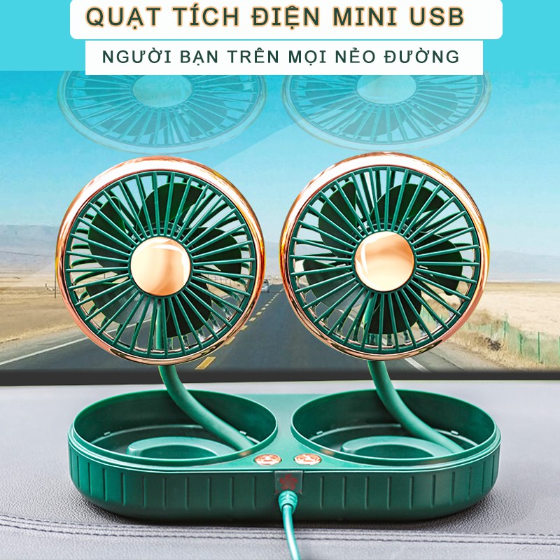 Quạt tích điện mini nguồn USB Xoay gập 360 dễ dàng phù hợp cho Văn Phòng,  xe hơi đi chơi du lịch Màu Xanh viền vàng