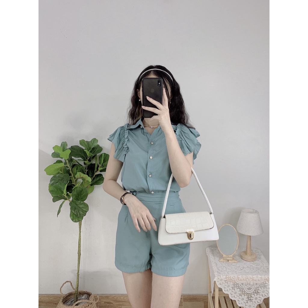 Sét bộ áo sơ mi tay cánh rơi mix quần đùi siêu xinh_S1983