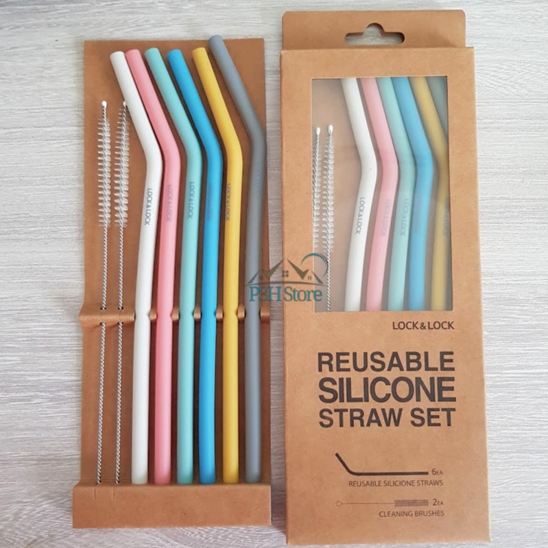 Bộ 6 ống hút silicone Lock&Lock TLL080 kèm 2 cọ rửa | BigBuy360 - bigbuy360.vn