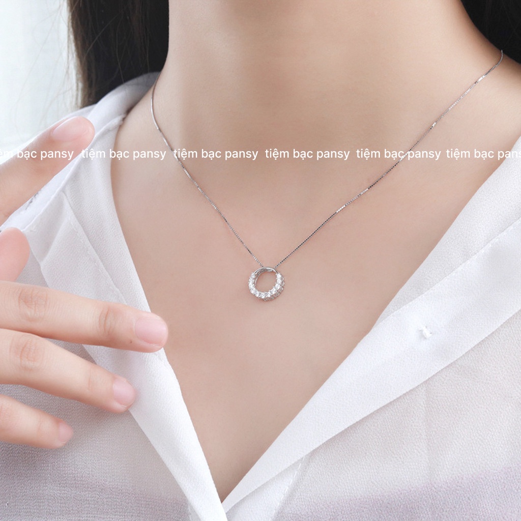Dây chuyền bạc nữ PANSY hình tròn nạm đá nữ tính, vòng cổ ENDLESS SPACE bạc đẹp
