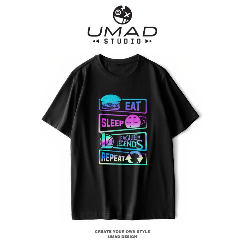 Áo thun nam UMAD bigsize 100kg (3XL, 4XL) cổ tròn tay ngắn phản quang LOL Eat Sleep Repeat cao cấp team game thủ esport