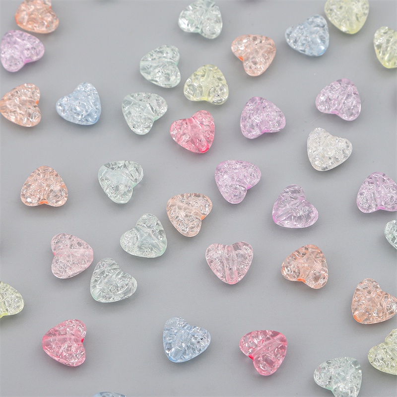 Set 70 hạt nhựa acrylic hình trái tim họa tiết vết nứt 10 mm dùng làm đồ trang sức vòng tay bông tai vòng cổ thủ công