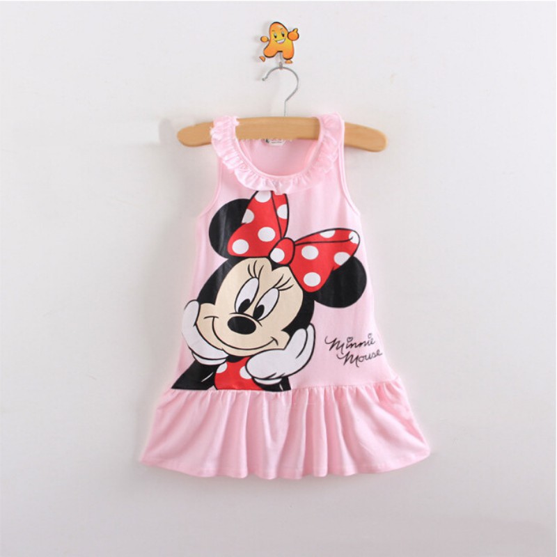 Đầm xòe cộc tay họa tiết chuột Mickey dễ thương cho bé