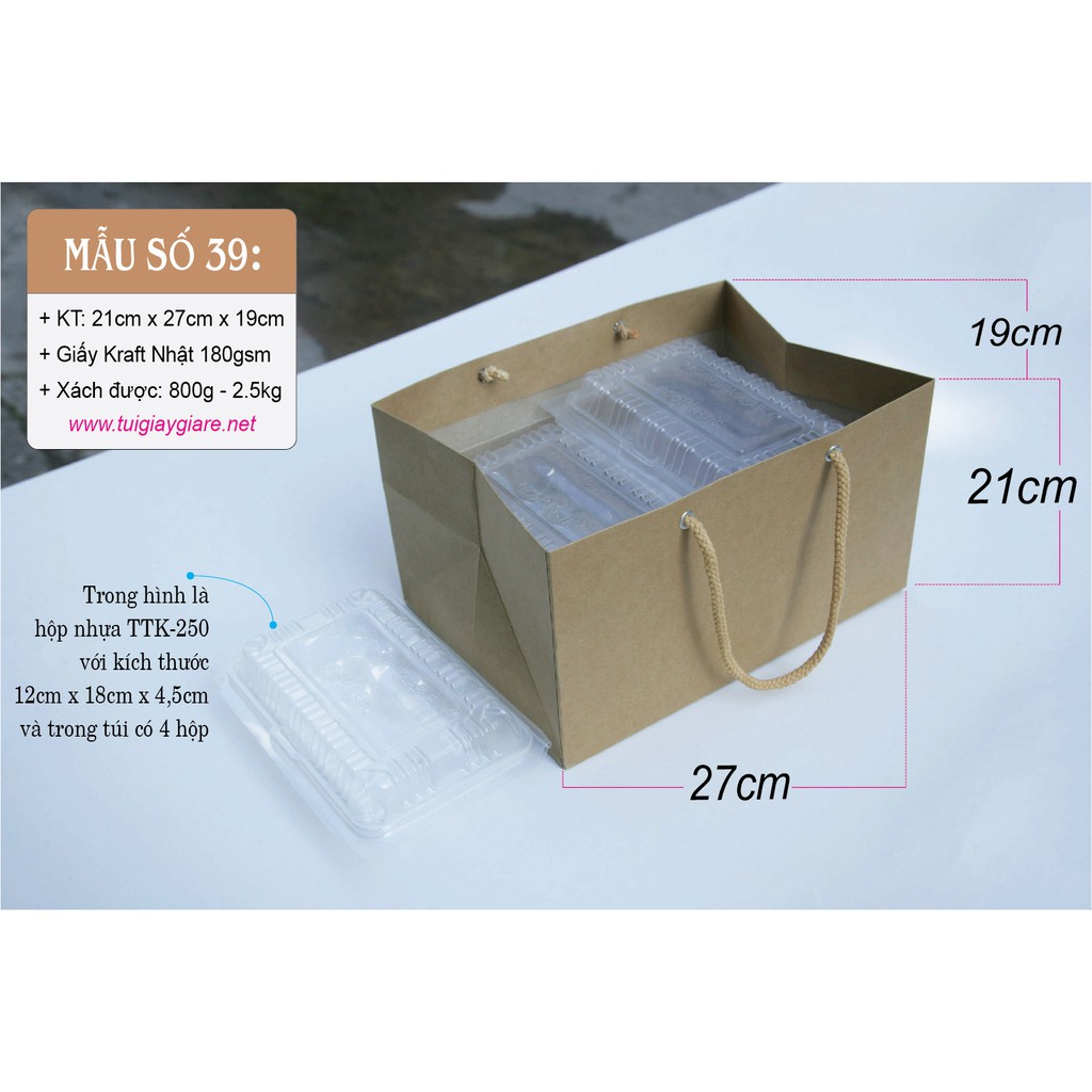 25 cái - Túi giấy kraft đựng hộp thức ăn lớn hộp quà tặng hộp thực phẩm = Mẫu số 39