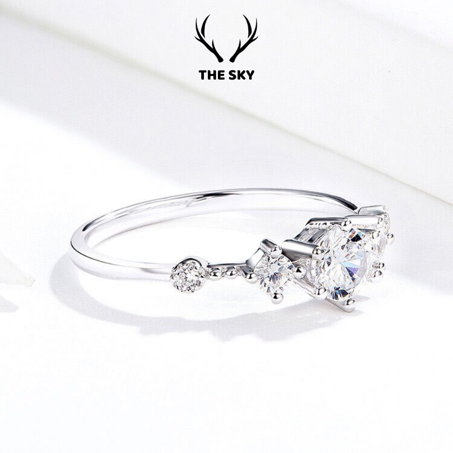 Nhẫn bạc nữ THE SKY NB04 phối 5 đá Ori tinh tế nhẹ nhàng sáng lấp lánh, nhẫn nữ đính đá đẹp kiểu dáng đơn giản