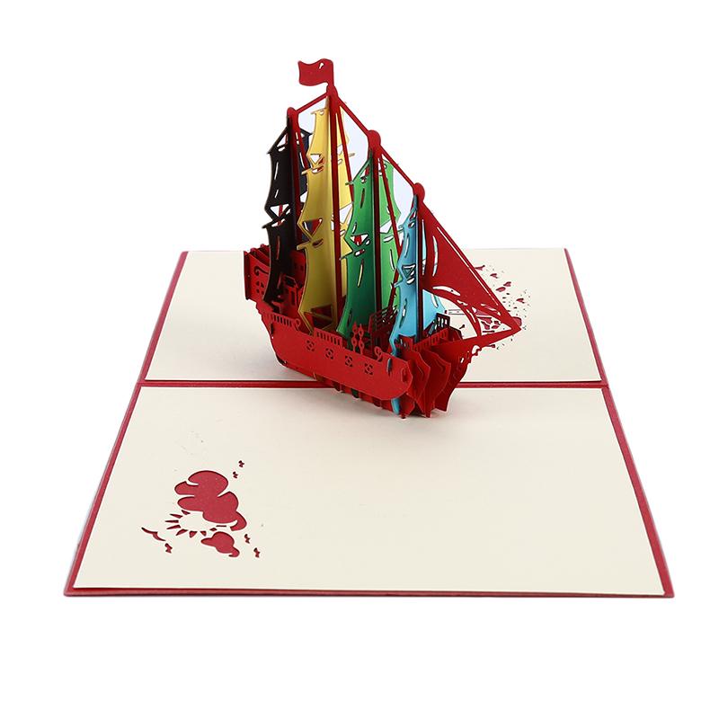 3D Handmade Sail Boat Pop Up Origami Paper Laser Cut Greeting Cards Birthday Postcards Invitations