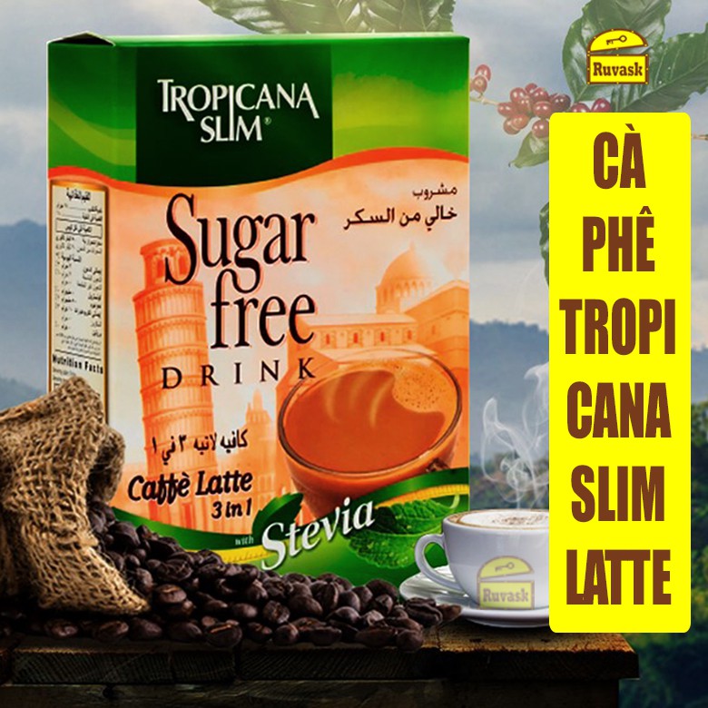 Cà Phê Ăn Kiêng Tropicana Slim Caffe Latte Với Chiết Xuất Cỏ Ngọt Stevia 3in1 10 Gói 14g - Cà Phê Hòa Tan Đường Ăn Kiêng