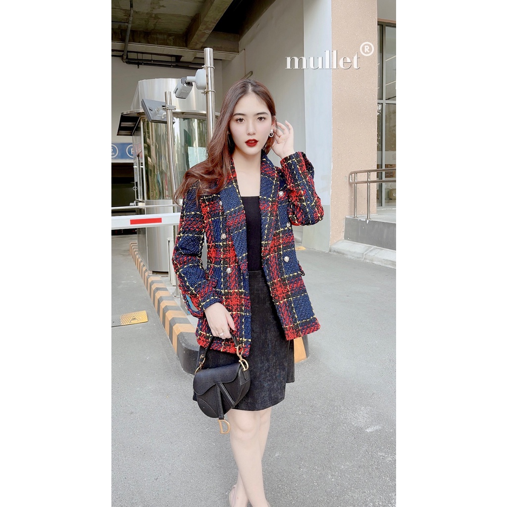 Áo khoác dạ kẻ thời trang ảnh thật by Mullet