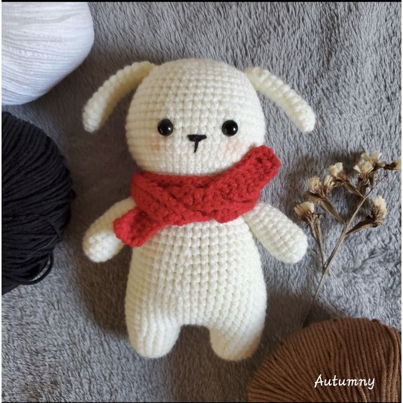Gấu bông len handmade Chú chó trắng Snow puppy - Amigurumi - Quà tặng cho bé, quà tặng sinh nhật, ...
