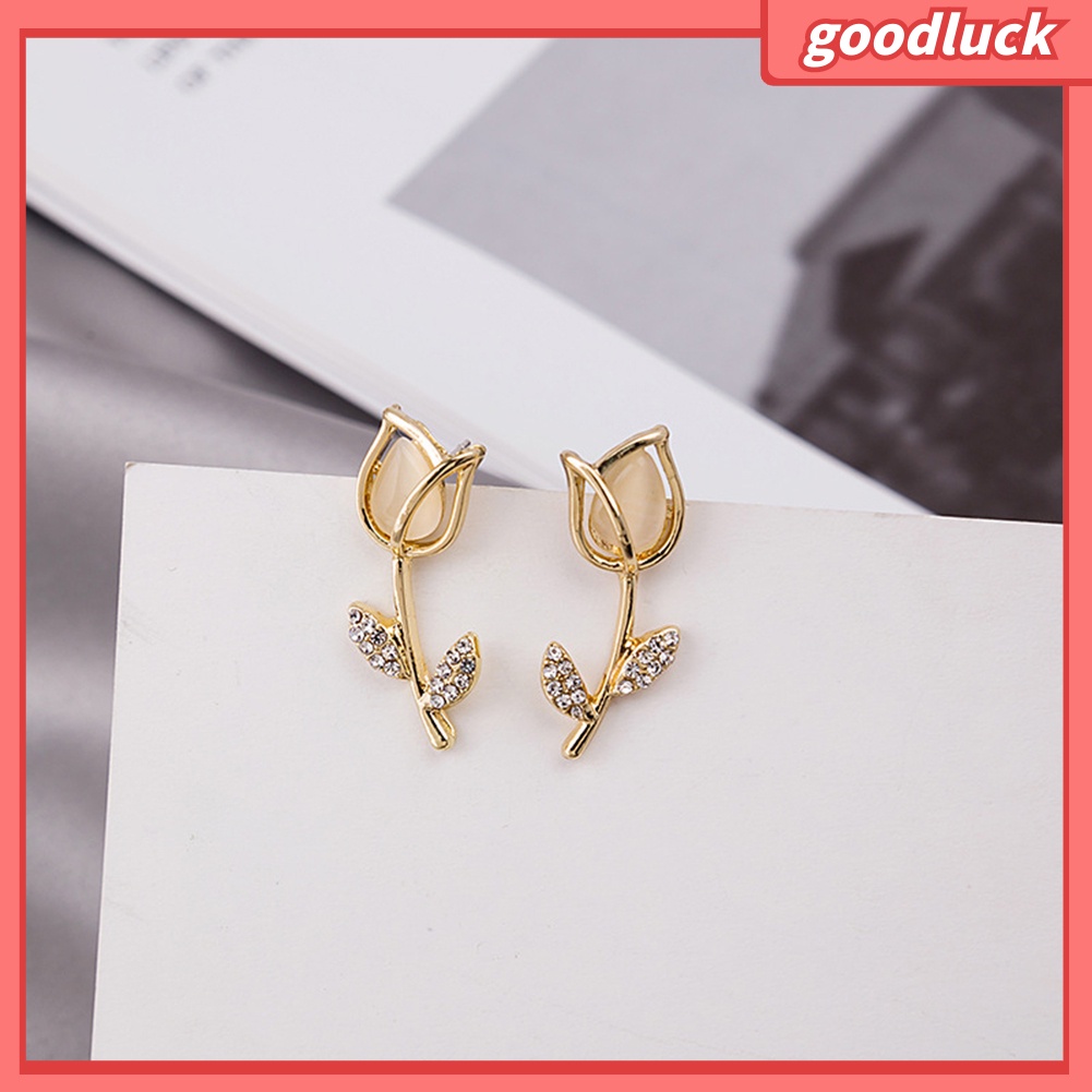 Khuyên tai hình hoa hồng đính đá thời trang cho nữ