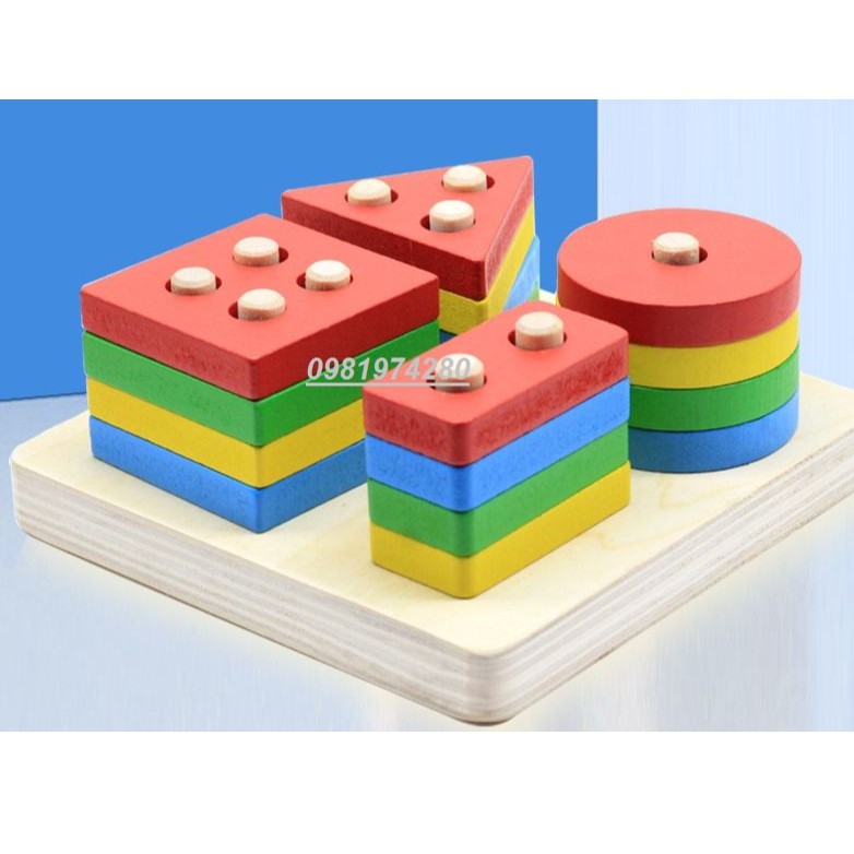Đồ chơi gỗ thả cọc hình khối vuông Montessori
