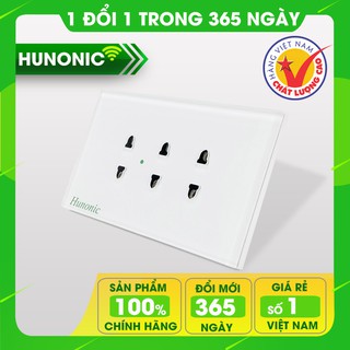 Ổ Cắm Âm Tường 3 Chấu Full Kính Cường Lực Cao Cấp Hunonic Màu Trắng│Ổ cắm âm tường hình chữ nhật đồng bộ nhà thông minh