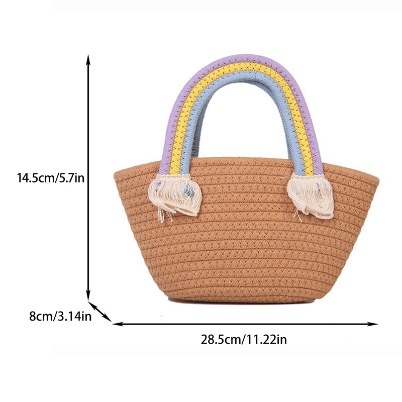 Túi Xách cotton Đan Lát Màu Cầu Vồng Dễ Thương Cho Nữ
