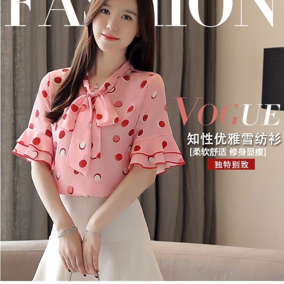 Áo tay dài dáng rộng họa tiết chấm bi thời trang cho phụ nữ trung niên