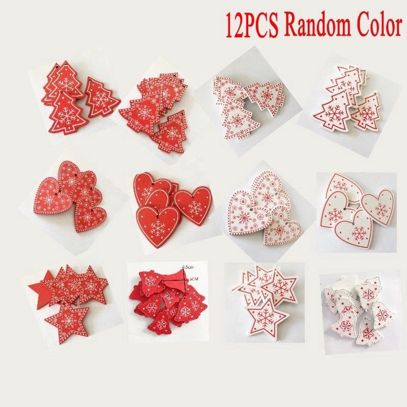 Set 12 phụ kiện trang trí giáng sinh bằng gỗ 5cm
